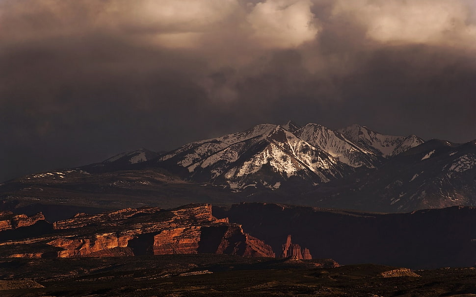brown mountain, nature, landscape, mountains, storm HD wallpaper