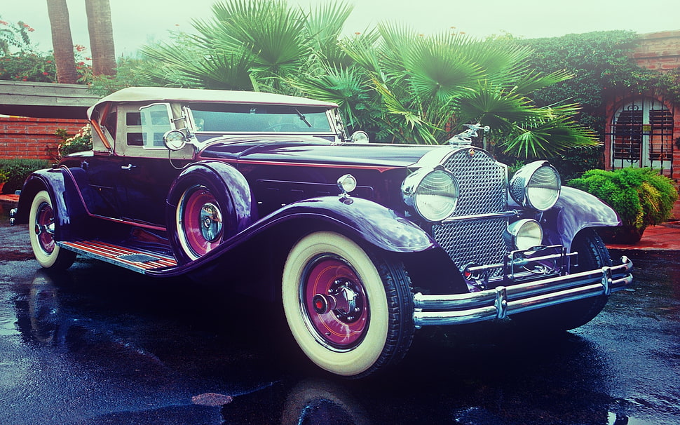 vintage purple car, car, Oldtimer, vehicle HD wallpaper