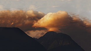 mid cloudy sky, photography, landscape, mountains
