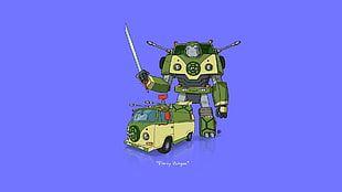 green and yellow robot wallpaper, car, Transformers, minimalism, Teenage Mutant Ninja Turtles HD wallpaper