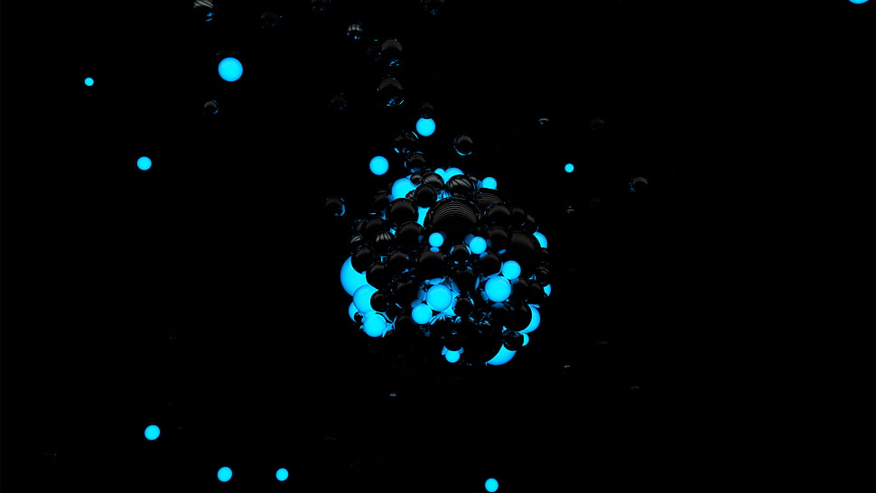 teal bokeh lights, digital art, sphere, dark HD wallpaper