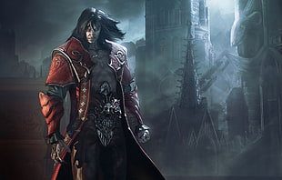 man in red armor suit beside castle character poster