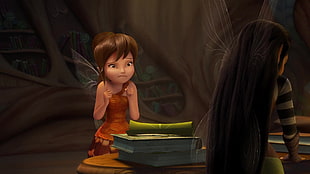 female fairy wearing brown one-shoulder dress illustration, fairies