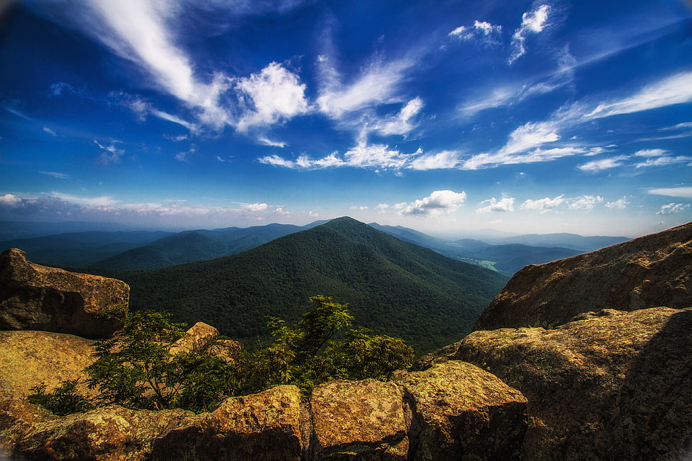 mountain view with clear blue sky HD wallpaper