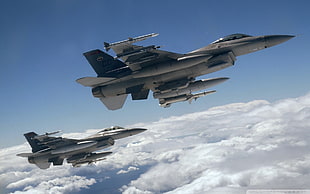 white and black motor boat, warplanes, General Dynamics F-16 Fighting Falcon, jet fighter, military aircraft