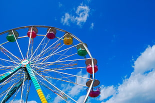 high angle photography of gray and teal ferris wheel during daytime HD wallpaper