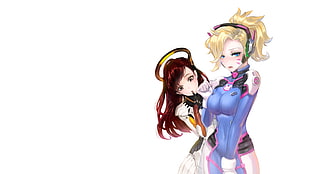 two female anime characters, video games, Overwatch, D.Va (Overwatch), Mercy (Overwatch) HD wallpaper