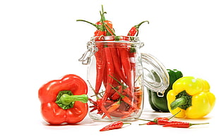 green, yellow, and red bell peppers HD wallpaper