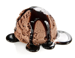 ice cream scoop with chocolate syrup