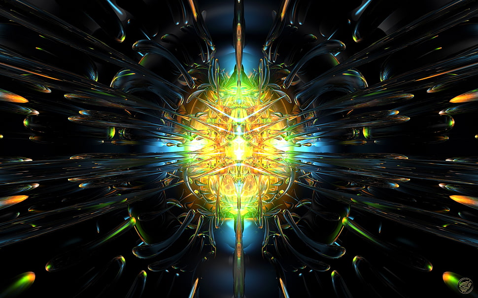 yellow, green, and blue abstract digital wallpaper HD wallpaper