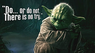 Yoda from Star Wars with text overlay HD wallpaper