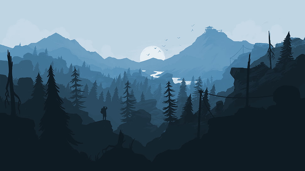 white and black crew-neck shirt, Firewatch HD wallpaper