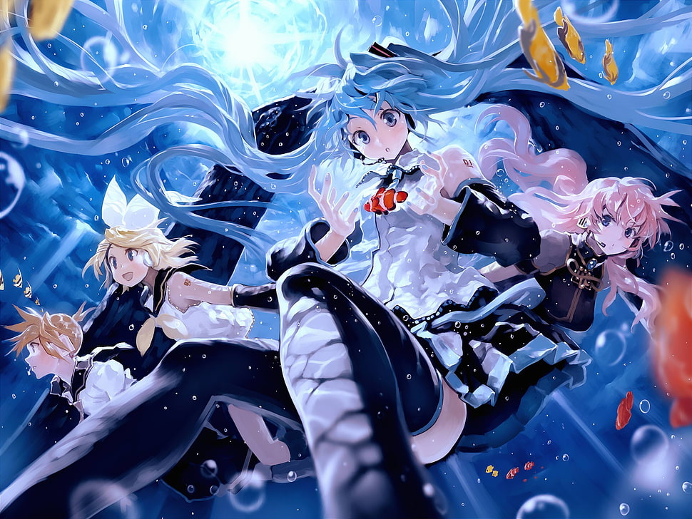 blue-haired female anime character illustration HD wallpaper