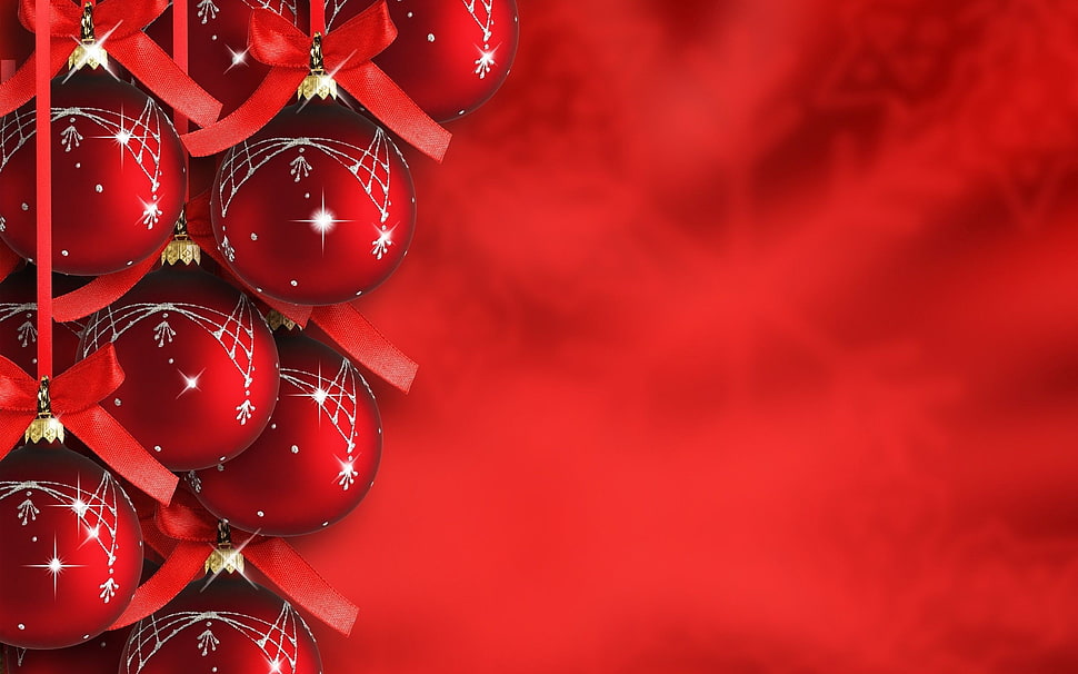 red Christmas baubles wallpaper, Christmas HD wallpaper