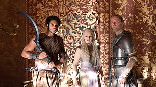 Emilia Clark as Daenerys Targaryen in Game of Thrones, Game of Thrones, Daenerys Targaryen, Jorah Mormont, Iain Glen HD wallpaper