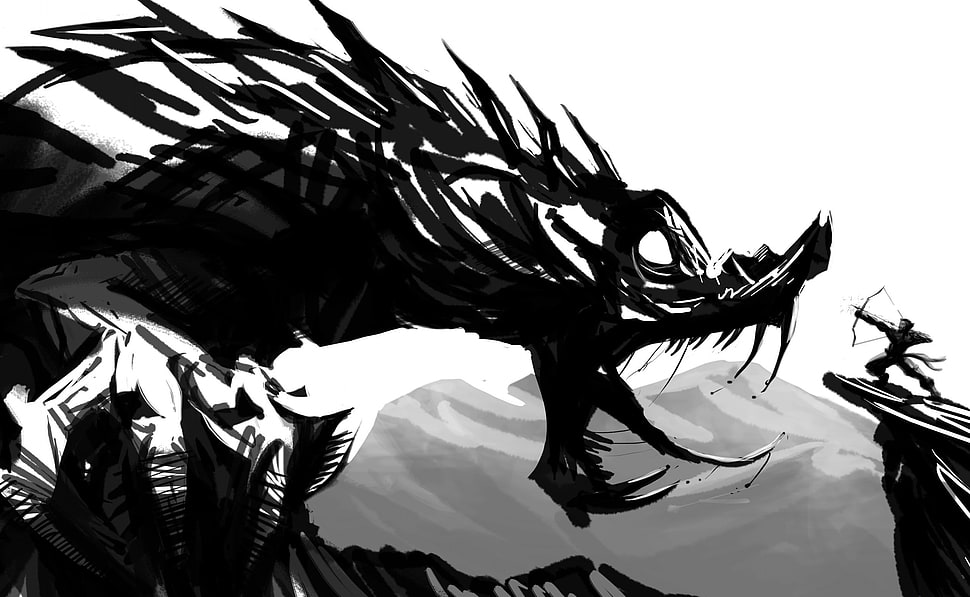 dragon sketch, fantasy art, dragon, artwork HD wallpaper