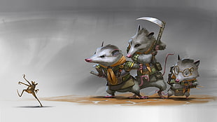 three rodent digital wallpaper, animals, artwork, digital art, mice