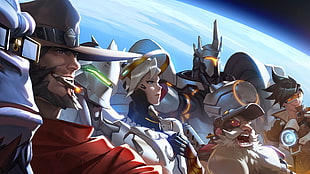 animated characters digital wallpaper, Overwatch, Tracer (Overwatch), McRee (Overwatch), Mercy (Overwatch) HD wallpaper