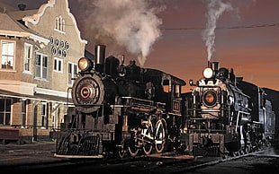 black train travelling during nighttime HD wallpaper