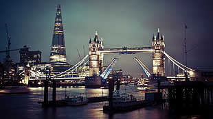 Tower Bridge, London, night, city