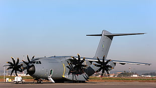 gray 4-propeller airplane, Airbus A400M Atlas, military aircraft, aircraft, runway