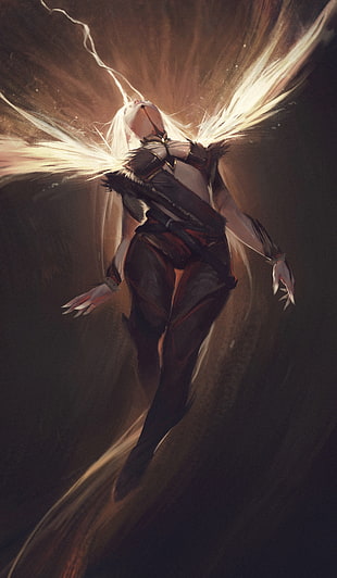 female character illustration, women, brunette, long hair, lightning HD wallpaper