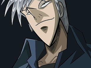 man with gray hair and black clothes anime