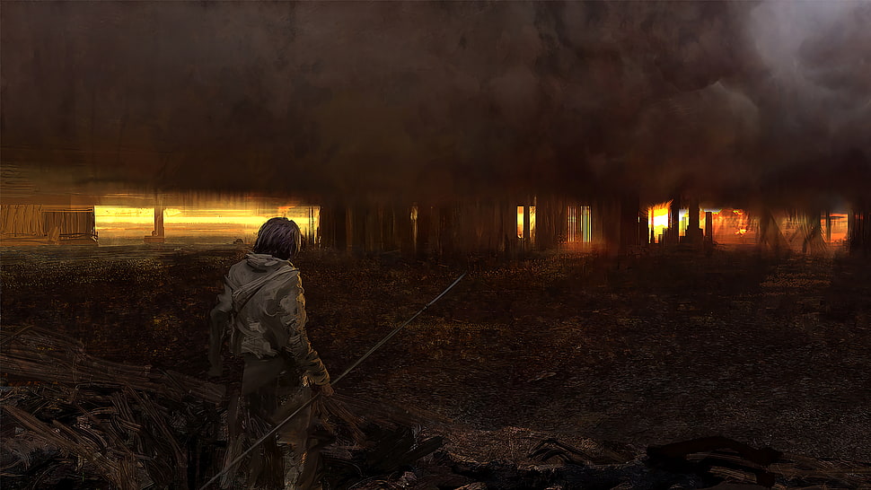 survival game, landscape, spear HD wallpaper