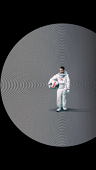 white astronaut suit, digital art, portrait display, CGI, men