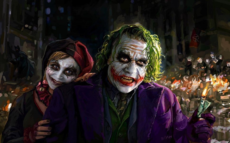 The Joker digital wallpaper, Joker, Harley Quinn, DC Comics, artwork HD wallpaper