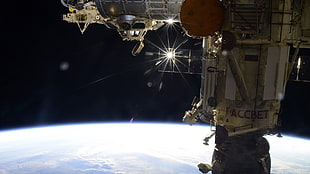 gray satellite machine, Roscosmos, NASA, International Space Station HD wallpaper