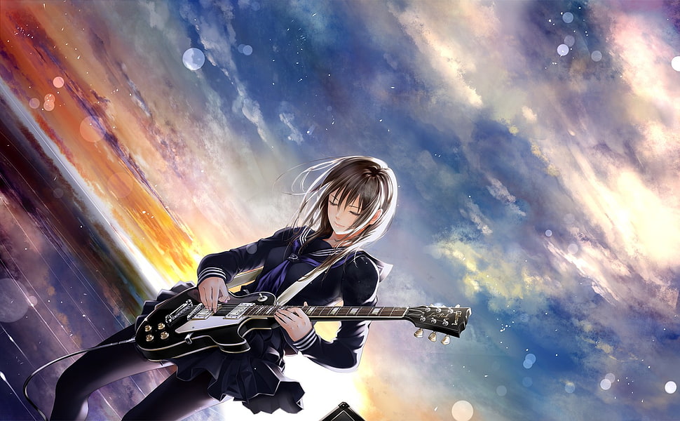 Anime character, anime, music, original characters, guitar HD wallpaper