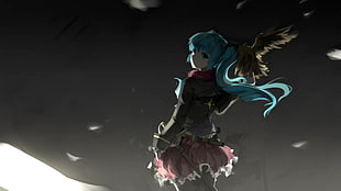 blue haired animated character, Vocaloid, Hatsune Miku, birds, anime