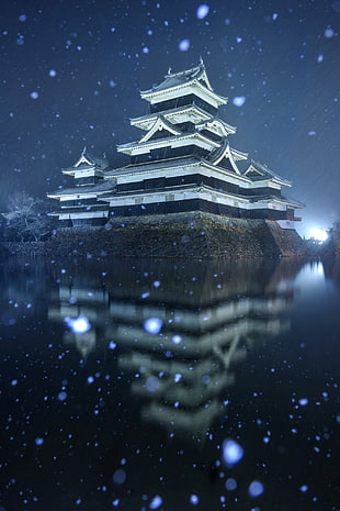 white and black temple, winter, Japan, Matsumoto, castle HD wallpaper