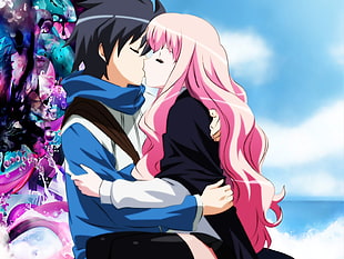 kissing female and male anime character HD wallpaper