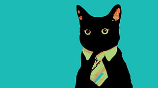 black cat wearing green necktie cartoon clip art