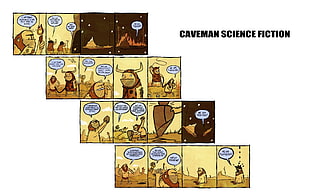 Caveman comic strip, text, comics, caveman science fiction, humor HD wallpaper