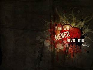 You will never love me grudge digital wallpaper, typography, love, artwork
