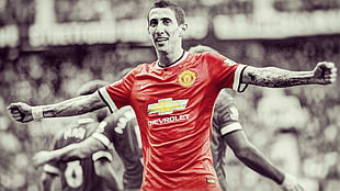 men's red Nike Manchester United soccer jersey, Ángel Di María, soccer, HDR, Manchester United  HD wallpaper