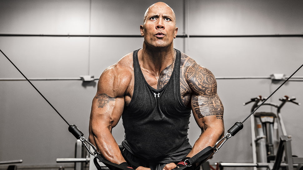 Dwayne Johnson in black tank top HD wallpaper