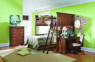 brown wooden bunk bed HD wallpaper