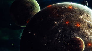 two gray planets illustration, science fiction, space art