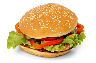 burger with lettuce and tomato, food, burgers, burger, white background