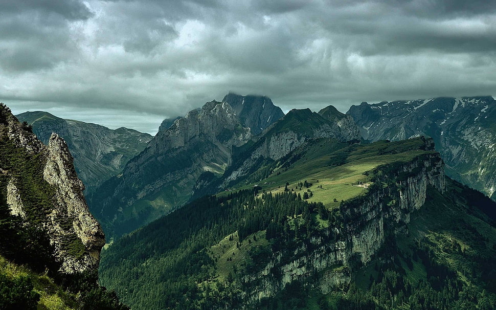 green mountain, trees, mountains, landscape HD wallpaper