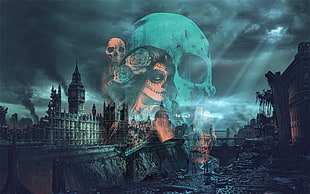 Big Ben illustration, London, Sugar Skull HD wallpaper