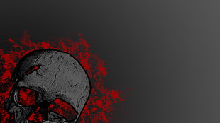 gray skull illustration, minimalism, gray background, skull, digital art
