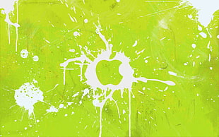 white and green abstract painting, Apple Inc., paint splatter
