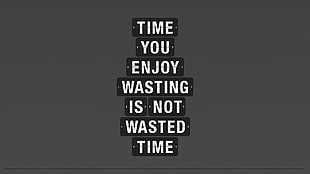 time you enjoy wasting is not wasted time text on gray background, quote, motivational, typography, time