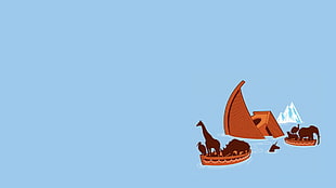 brown boat in body of water digital wallpaper, minimalism, animals