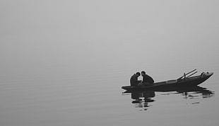 black canoe, monochrome, boat, Asian, water